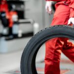 Technician fitting new tyres on LDV at Dunlop Express